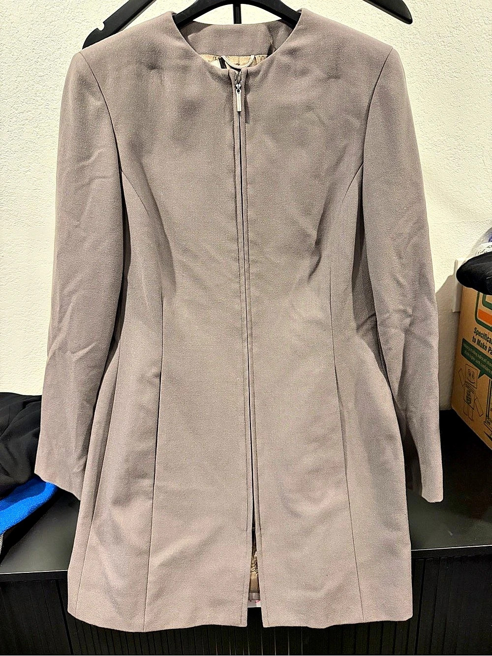 Antonio D'Amico Italian Wool Cashmere Taupe Zip Jacket & Studded Pencil Skirt Su
